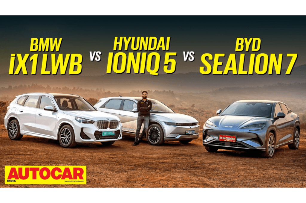 20250415103251 The20recently20launched20Kia20Syros20is20the20brand s20second20offering20in BMW IX1 vs Hyundai IonIQ 5 vs byd Cylian 7 Video Comparison
