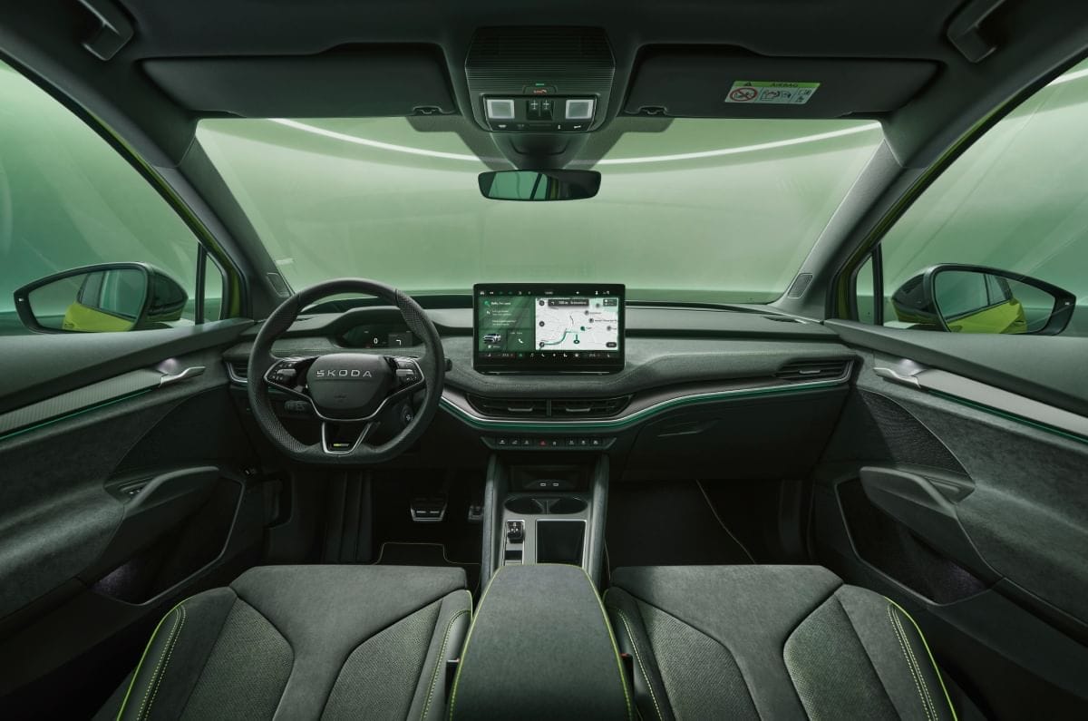 20250512051440 2025 Skoda Enyaq RS facelift interior Skoda Enyaq RS facelift appeared as a sporty range topper with 340hp