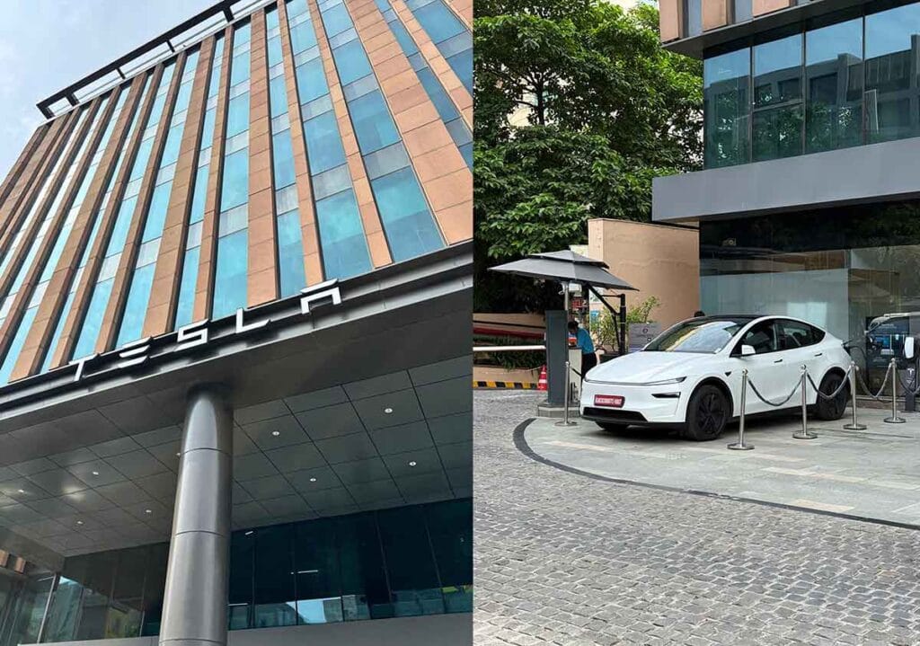 extras new Recovered 28 टेस्ला दिल्ली शोरूम मॉडल वाई डिस्प्ले के साथ खुलता है