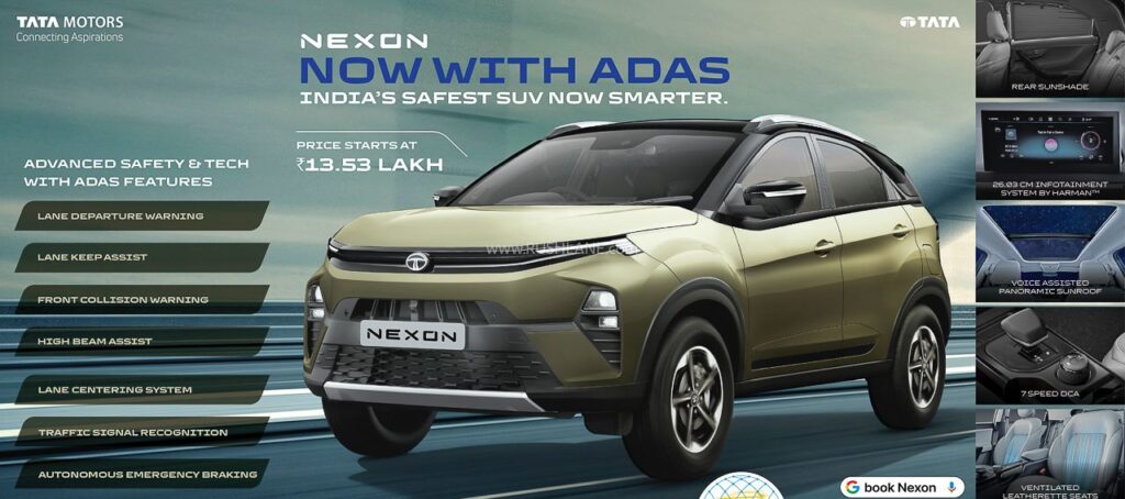 tata nexon adas launch price 1 Tata Nexon Gets ADAS Safety Upgrade – Prices Start at Rs 13.53 Lakh